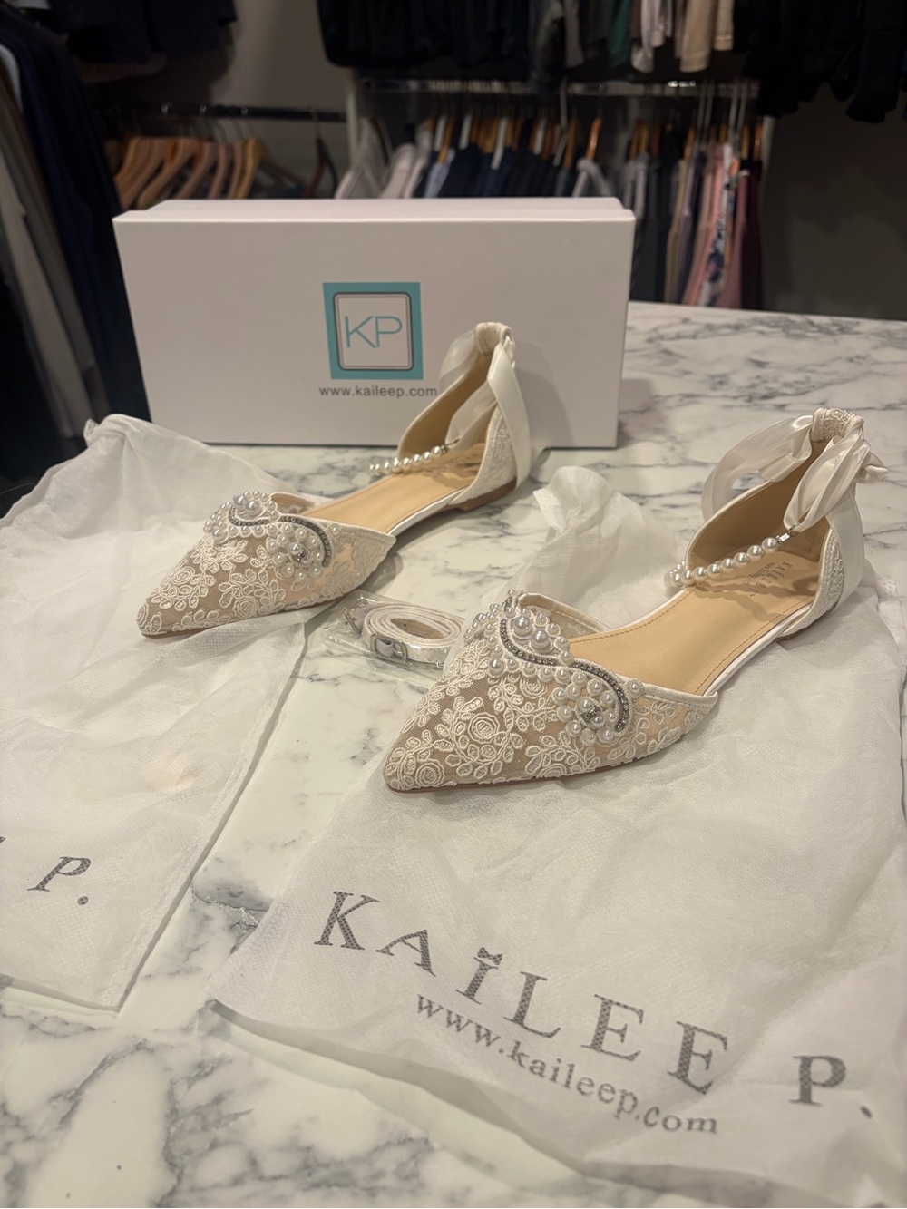 Bridal Custom Ivory Embellished Lace Pointed Flats